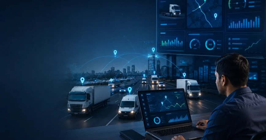 Fleet management system with GPS tracking and live fleet monitoring.