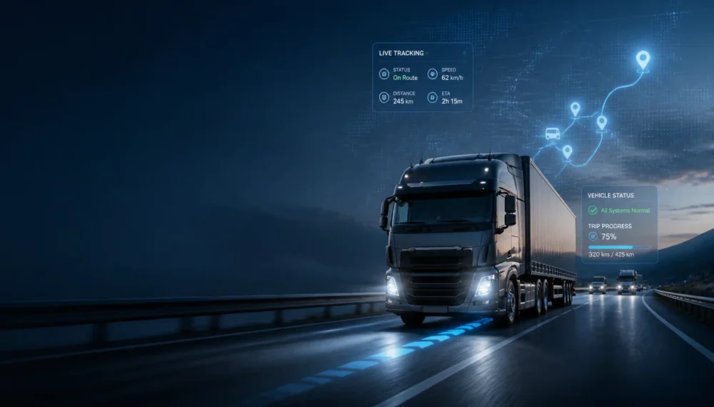 GPS tracking system providing real-time vehicle location, route tracking, and fleet visibility