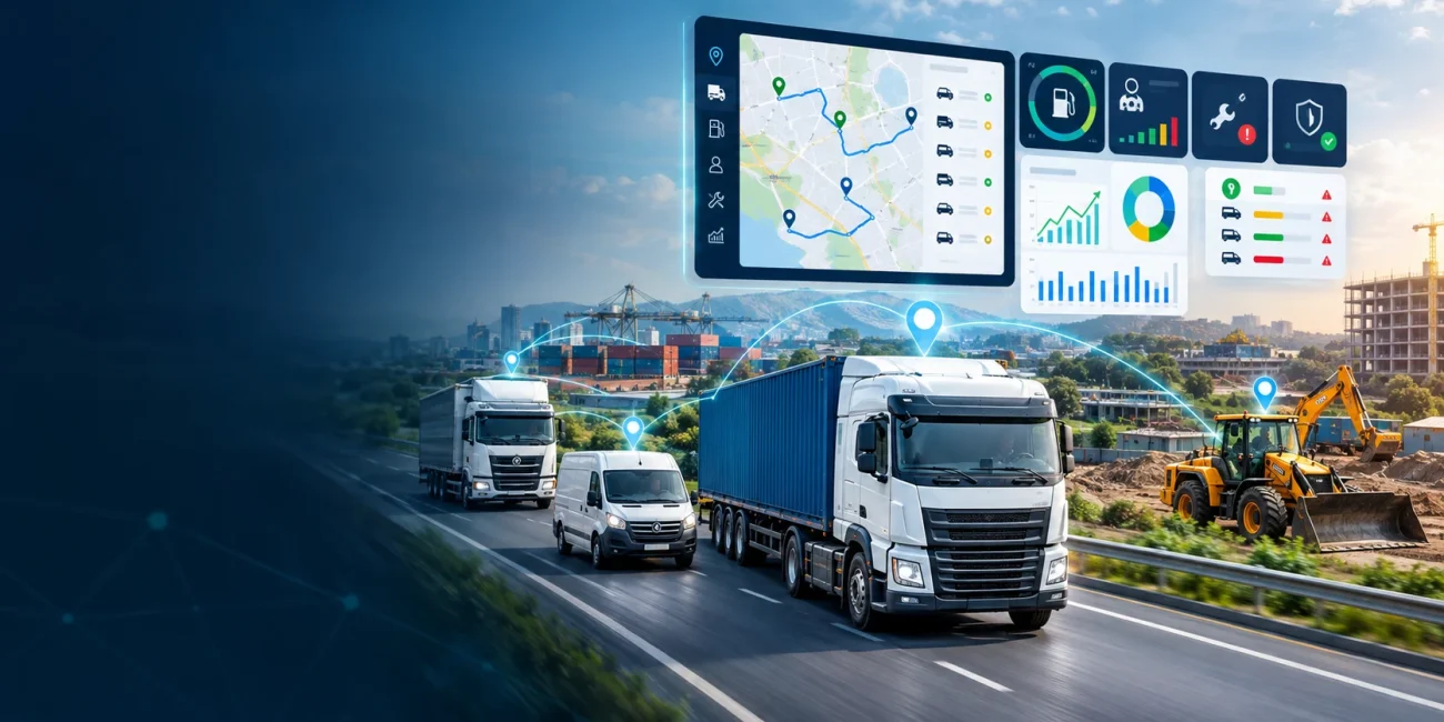 Fleet management system with GPS vehicle tracking, fuel monitoring, driver monitoring and fleet analytics